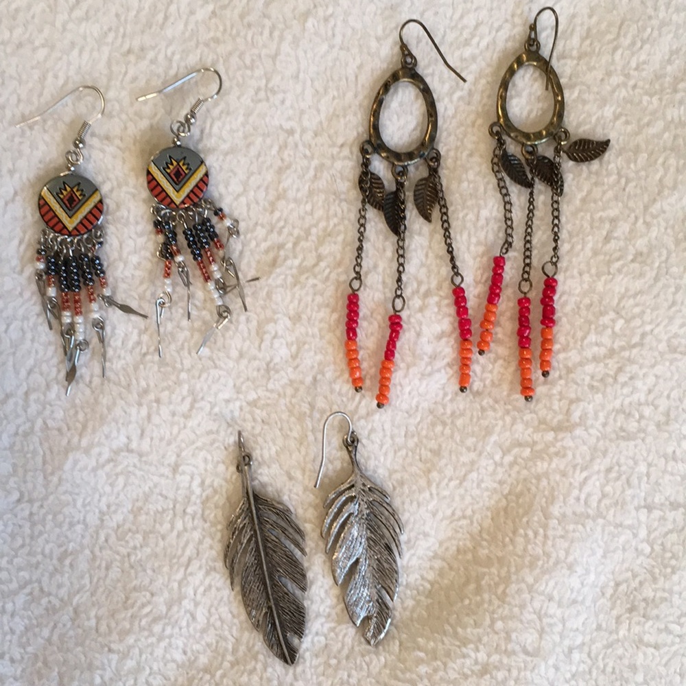Set of 3 bohemian style hippie earrings